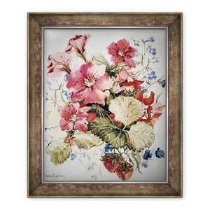 Tablou inramat - Joan Thewsey - Petunii, Lobelias, Begonii si Capsuni intr-o oala cu terasa, 50 x 60 cm