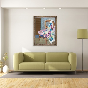 Tablou inramat - Joan Thewsey - Scaun si Material cu model, 2000, 60 x 80 cm - Img 2