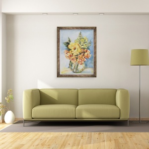 Tablou inramat - Joan Thewsey - Trandafiri galbeni si antirrhinums, 2001, 70 x 90 cm - Img 2