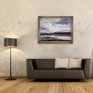 Tablou inramat - Johan Christian Dahl - Elba si orasul nou, Dresda, in lumina serii, 60 x 80 cm - Img 2