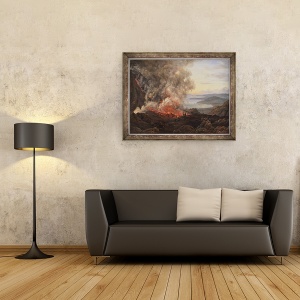 Tablou inramat - Johan Christian Dahl - Eruptia vulcanului Vezuviu, 70 x 90 cm - Img 2