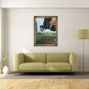Tablou inramat - Johann Georg Hamilton - Un cal negru care interpreteaza Courbette ulei pe panza, 70 x 90 cm - Img 2