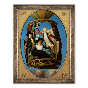 Tablou inramat - John Francis Rigaud - Capitanul Vincenzo Lunardi impreuna cu asistentul sau George Biggin si doamna Letitia Anne Sage, intr-un balon, 70 x 90 cm