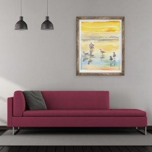 Tablou inramat - John Keeling - Pescarusi pe plaja, 2014, 50 x 60 cm - Img 2