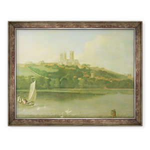 Tablou inramat - Joseph Baker - O vedere a Catedralei si a orasului Lincoln de la rau, 60 x 80 cm