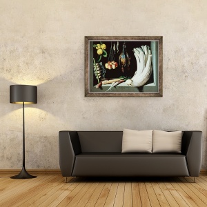 Tablou inramat - Juan Sanchez Cotan - Natura moarta cu pasari moarte, fructe si legume, 60 x 80 cm - Img 2
