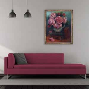 Tablou inramat - Lee Campbell - Bujori si carti, 50 x 60 cm - Img 2