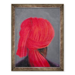 Tablou inramat - Lincoln Seligman - Turban rosu pe gri, 60 x 80 cm