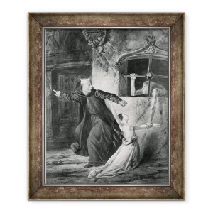 Tablou inramat - Louis Boulanger - Sachette, Esmeralda si Claude Frollo, ilustratie pentru Cocosatul de la Notre Dame de Victor Hugo 1802-85, 50 x 60 cm
