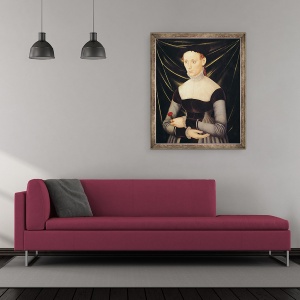 Tablou inramat - Lucas Cranach the Elder - Femeie cu garoafe, 50 x 60 cm - Img 2