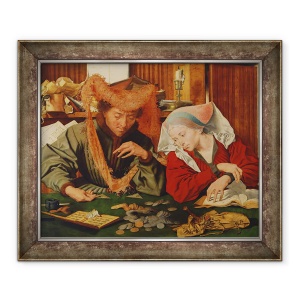 Tablou inramat - Marinus van Reymerswaele - Schimbatorul de bani si sotia sa, 50 x 60 cm