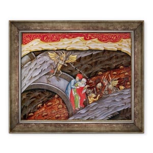 Tablou inramat - Master of the Vitae Imperatorum - Ms 2017 f.245 Infernul lui Dante cu un comentariu de Guiniforte degli Bargigi, 70 x 85 cm