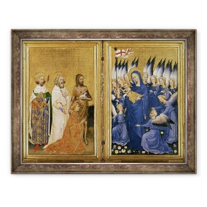 Tablou inramat - Master of the Wilton Diptych - Richard al II-lea prezentat Fecioarei si Copilului de catre patronul sau Sfantul Ioan Botezatorul si Sfintii Eduard si Edmund, 60 x 80 cm