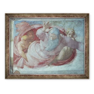 Tablou inramat - Michelangelo Buonarroti - Capela Sixtina, Dumnezeu impartind apele si pamantul pre restaurare, 70 x 90 cm