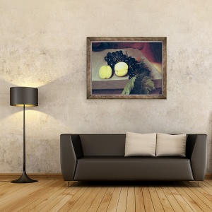 Tablou inramat - Michelangelo Merisi da Caravaggio - Bolnavul Bacchus, detalii de piersici si struguri, 60 x 80 cm - Img 2