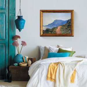 Tablou decorativ Monet inramat, peisaj costal cu ramă aurie
