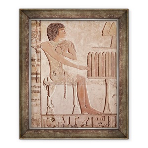 Tablou inramat - Old Kingdom Egyptian - Relief ilustrand decedatul asezat in fata unei mese de ofranda cu paine, 70 x 85 cm