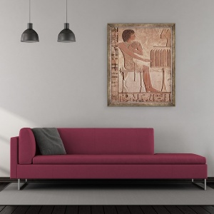 Tablou inramat - Old Kingdom Egyptian - Relief ilustrand decedatul asezat in fata unei mese de ofranda cu paine, 70 x 85 cm - Img 2