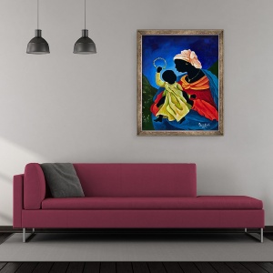 Tablou inramat - Patricia Brintle - Madonna si copilul cu coroana de flori, 50 x 60 cm - Img 2