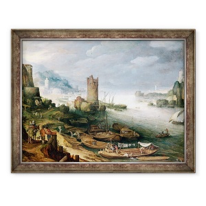 Tablou inramat - Paul Brill - River Scene cu un turn ruinat, 70 x 90 cm