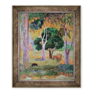 Tablou inramat - Paul Gauguin - Peisaj Dominican sau, Peisaj cu un porc si cal, 70 x 85 cm