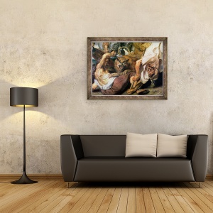 Tablou inramat - Peter Paul Rubens - Lion Hunt, detaliu de doi oameni si un leu, 60 x 80 cm - Img 2
