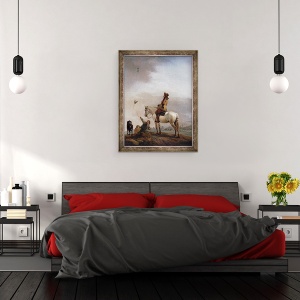 Tablou inramat - Philips Wouwermans - Gentleman pe un cal Vizionarea unui soimi, 70 x 90 cm - Img 3