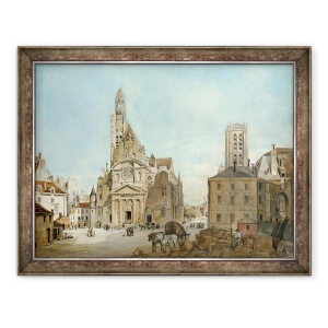Tablou inramat - Pierre Achille Poirot - Fatada Bisericii Sfantul Etienne du Mont, Paris, 60 x 80 cm