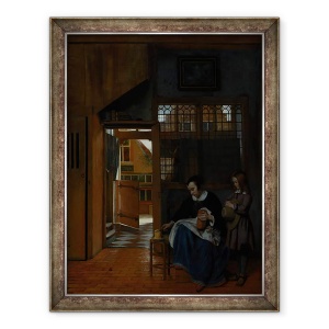 Tablou inramat - Pieter de Hooch - O femeie pregateste paine si unt pentru un baiat, 70 x 90 cm