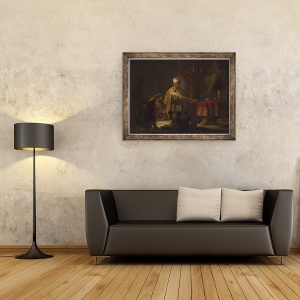 Tablou inramat - Rembrandt Harmensz van Rijn - Daniel si Cirus inaintea Idolului Bel, 60 x 80 cm - Img 2