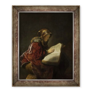 Tablou inramat - Rembrandt Harmensz van Rijn - O femeie batrana lectura, probabil profetess Hannah, 50 x 60 cm