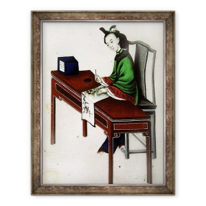 Tablou inramat - Scoala chineza - Ocupatiile unei doamne, pictura doamna pe tesatura, 70 x 90 cm
