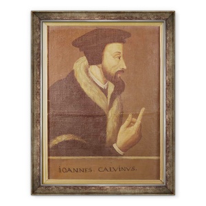Tablou inramat - Scoala elvetiana - Portretul lui John Calvin 1509-64 teolog francez si reformator, 70 x 90 cm