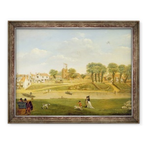 Tablou inramat - scoala engleza - Biserica si satul Parohiei Vechi, Hampton-Thames, 60 x 80 cm