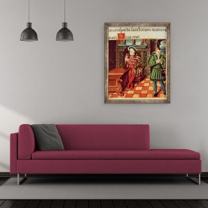 Tablou inramat - Scoala Engleza - Henry al VIII-lea cantand la harpa cu prostul lui Wil Somers, 50 x 60 cm - Img 2