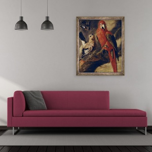 Tablou inramat - Scoala Flamanda - Macaw si Bullfinch, 50 x 60 cm - Img 2