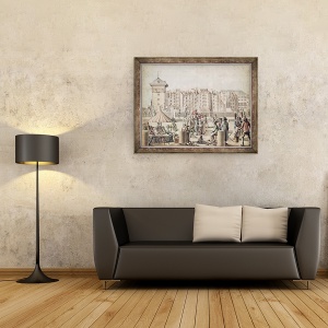 Tablou inramat - Scoala franceza - Mountebanks si Promenaders pe Pont au Change, 60 x 80 cm - Img 2