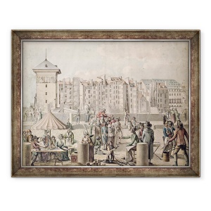 Tablou inramat - Scoala franceza - Mountebanks si Promenaders pe Pont au Change, 70 x 90 cm