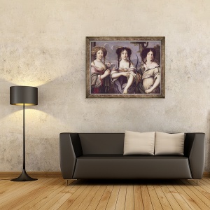 Tablou inramat - Scoala franceza - Portretul a trei dintre nepoatele Cardinalului Mazarin portretizat ca zeite, Venus, 60 x 80 cm - Img 2