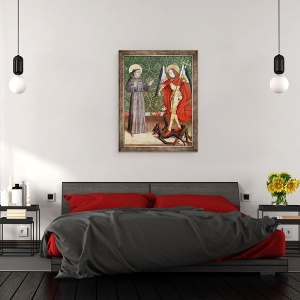 Tablou inramat - Scoala franceza - Sfantul Mihail si Sfantul Francisc de Assisi, 60 x 80 cm - Img 3