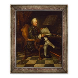 Tablou inramat - Scoala Germana - Isaac Egmont von Chasot la biroul sau impreuna cu Flautul lui Frederic cel Mare, 50 x 60 cm