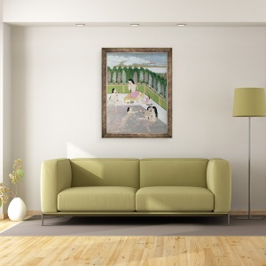 Tablou inramat - Scoala indiana - Fete Baie, Stil Pahari, scoala Kangra, Himachel Pradesh, 60 x 80 cm - Img 2