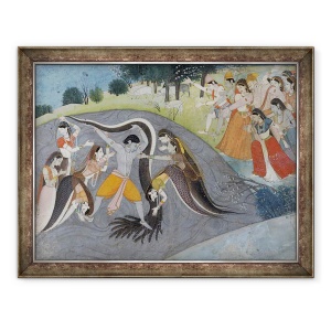 Tablou inramat - Scoala indiana - Krishna supunandu-l pe Kaliya, demonul sarpe, 70 x 90 cm