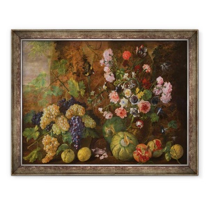 Tablou inramat - Scoala Italiana - Natura moarta de fructe si flori, 70 x 90 cm