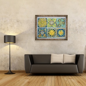Tablou inramat - Scoala Italiana - Placi ceramice in stilul tipic Caltagirone, 60 x 80 cm - Img 2