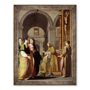 Tablou inramat - Scoala Italiana - Sf. Clare Primirea valului de la Sf. Francisc de Assisi, 60 x 80 cm