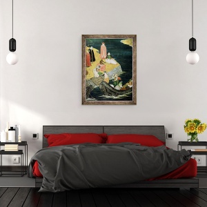 Tablou inramat - Scoala japoneza - Sosirea portughezilor in Japonia, detalii de incarcare de pe un ecran Namban Byobu, 70 x 90 cm - Img 3