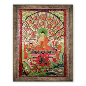 Tablou inramat - Scoala tibetana - Scene din viata lui Buddha, 60 x 80 cm