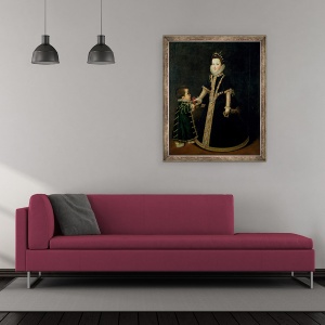Tablou inramat - Sofonisba Anguissola - Fata cu un pitic, considerat a fi un portret de Margarita de Savoia, fiica Ducelui si Ducesa de Savoia, 50 x 60 cm - Img 2