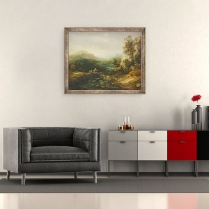 Tablou inramat - Thomas Gainsborough - Peisaj montan cu pod, 50 x 60 cm - Img 2